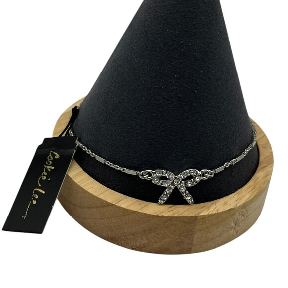 Vintage Cookie Lee Genuine Crystal‎ Anklet Ribbon Adjustable  Silver Tone New - Picture 1 of 10